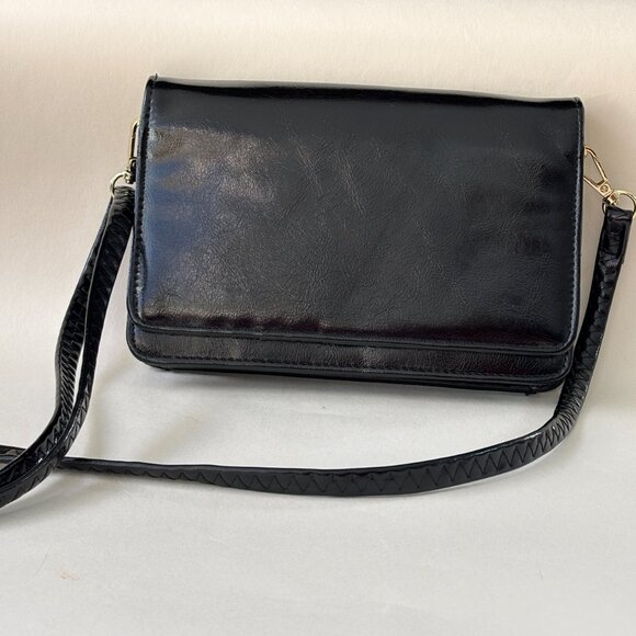 Black Patent Leather Crossbody Wallet Purse - Picture 3 of 12
